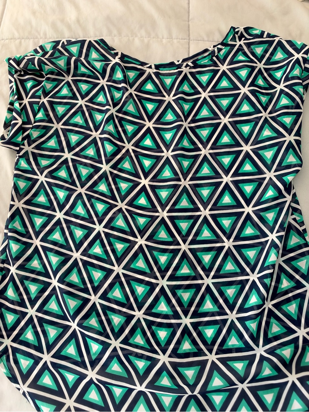 Papermoon Short-Sleeve Geometric Triangle Top in Teal & Navy